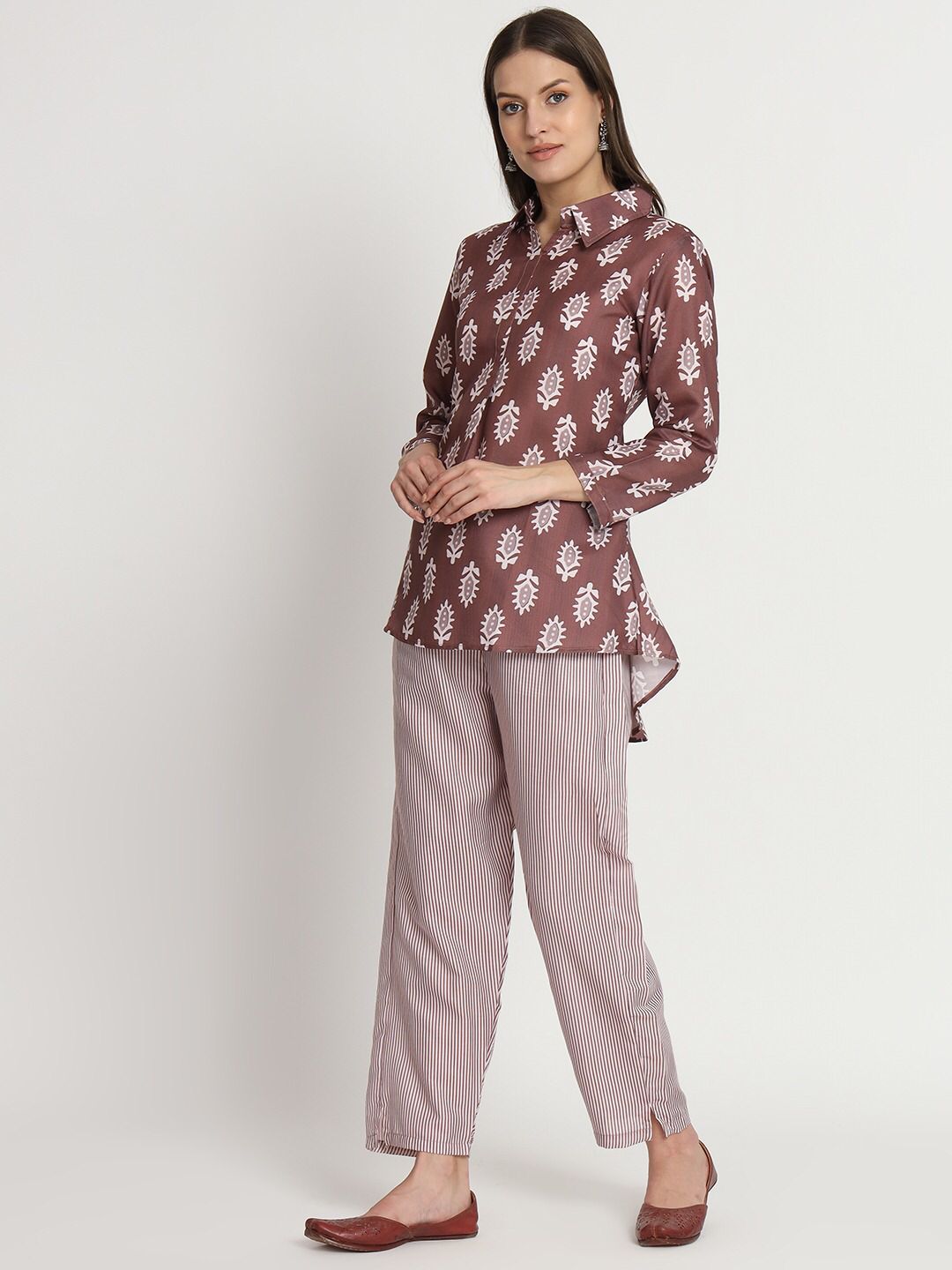 Brown Cotton Printed Ready to Wear Cord Set For Any Girls Wear