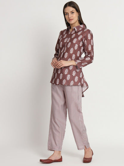 Brown Cotton Printed Ready to Wear Cord Set For Any Girls Wear