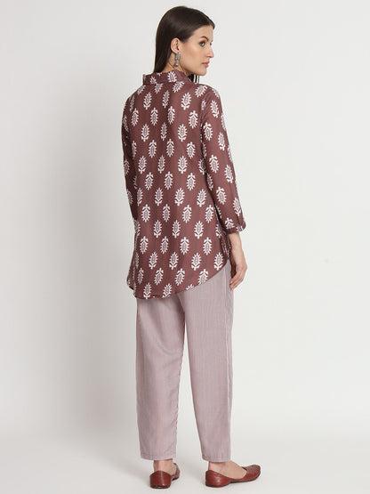 Brown Cotton Printed Ready to Wear Cord Set For Any Girls Wear