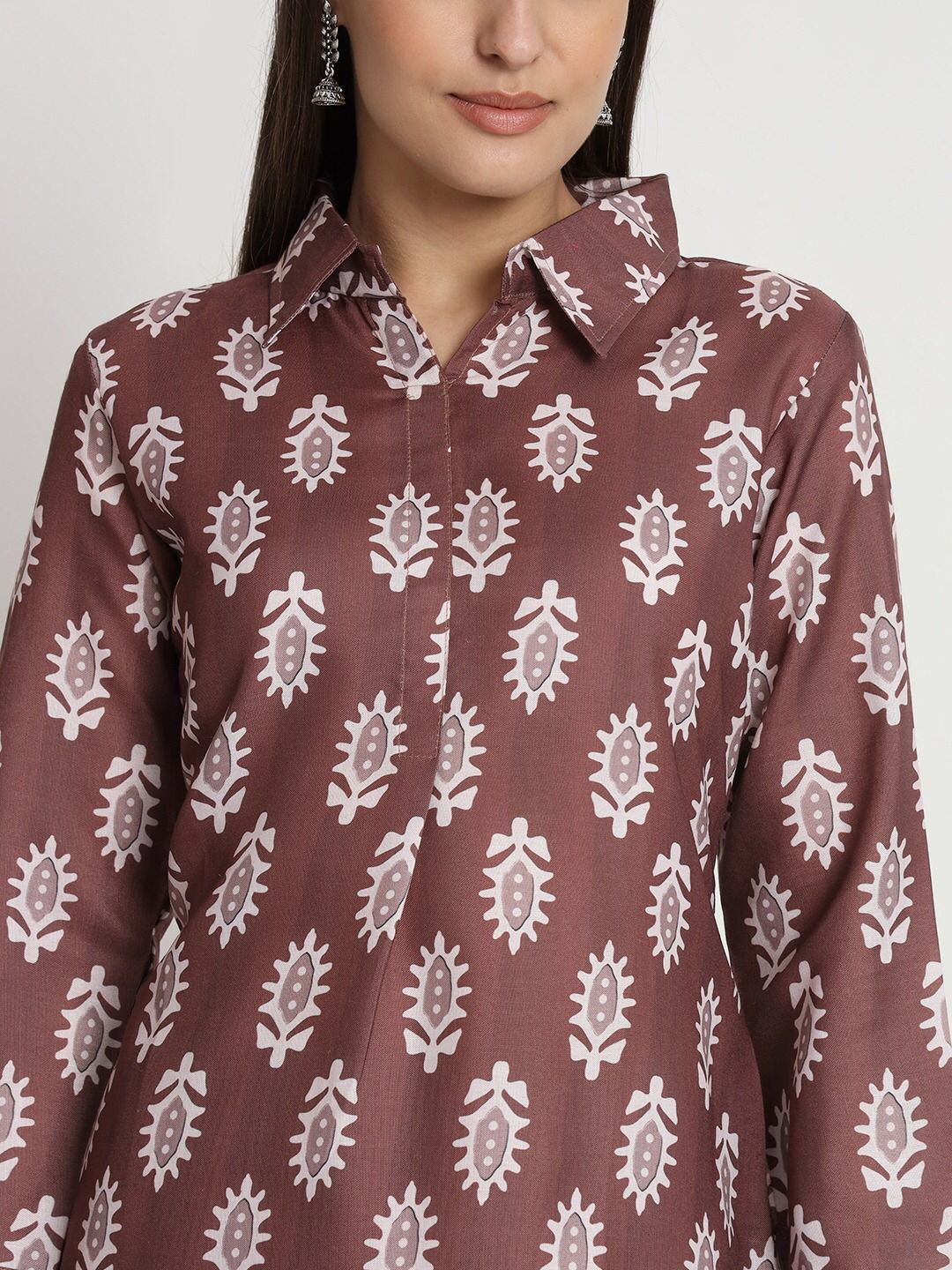 Brown Cotton Printed Ready to Wear Cord Set For Any Girls Wear