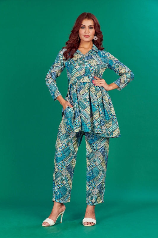 Party Wear Cotton Printed Full Stitched Cord Set For Girls