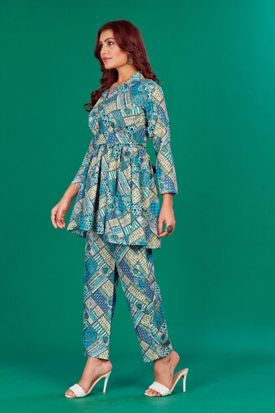 Party Wear Cotton Printed Full Stitched Cord Set For Girls