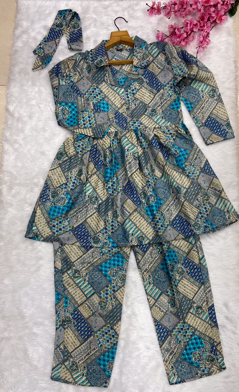 Party Wear Cotton Printed Full Stitched Cord Set For Girls