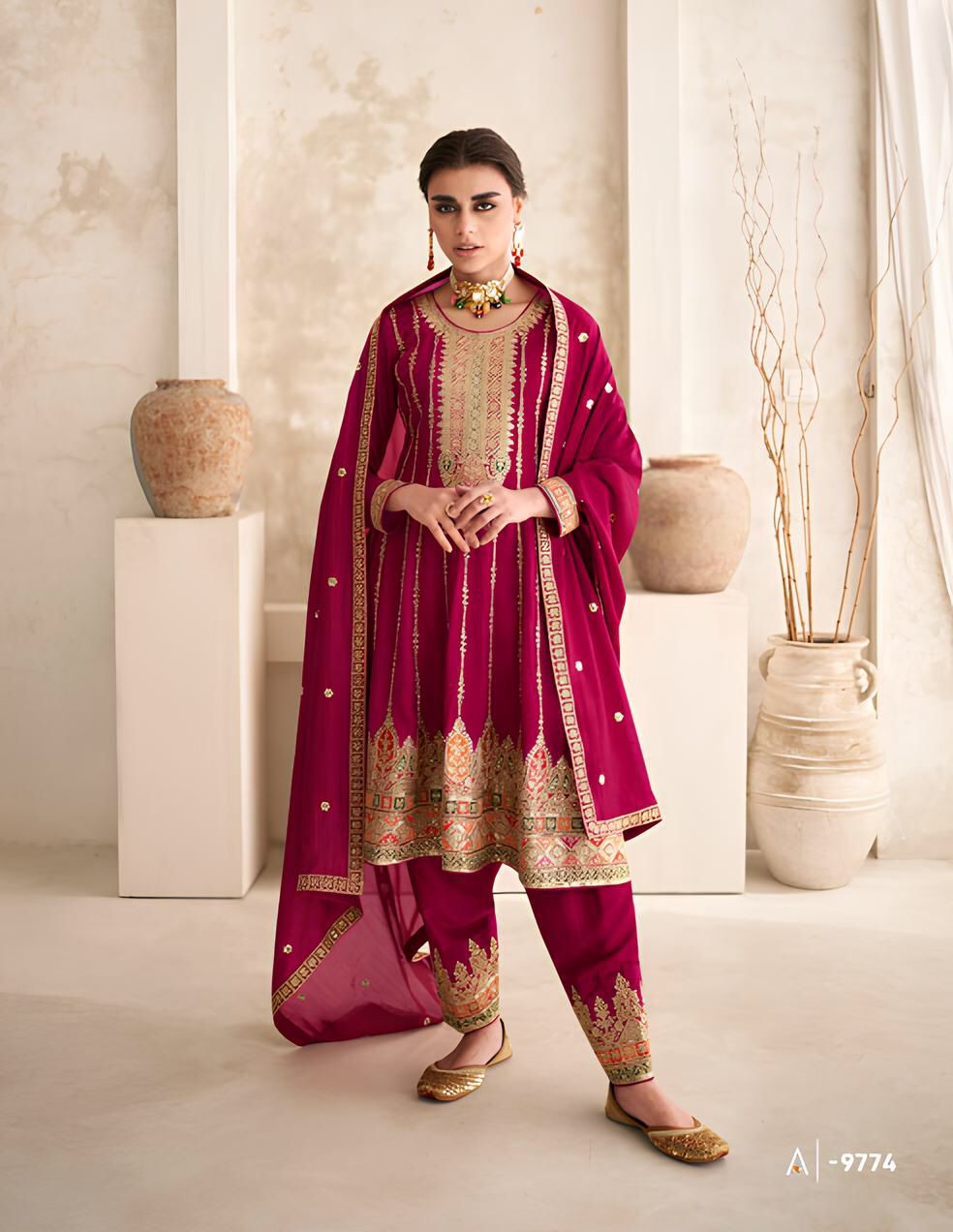 Party Wear Maroon Silk Full Stitched Suit