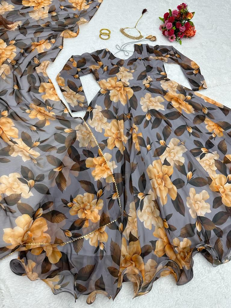 Amazing Tubby Silk Printed Full Stitched Anarkali Gown