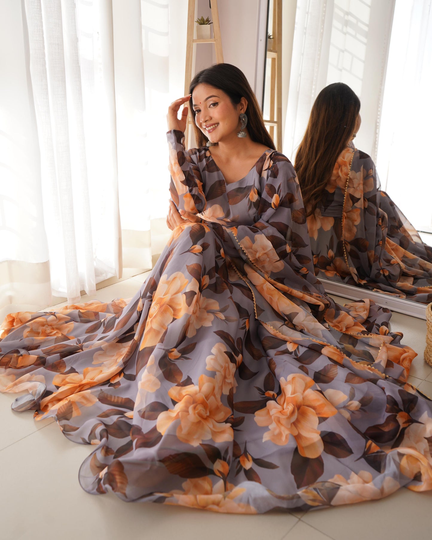 Amazing Tubby Silk Printed Full Stitched Anarkali Gown