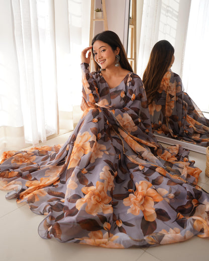 Amazing Tubby Silk Printed Full Stitched Anarkali Gown