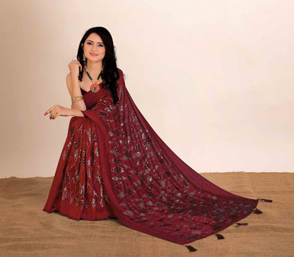 Wedding Wear Soft Silk Sequence Work Kaju Katali Motif Design Saree