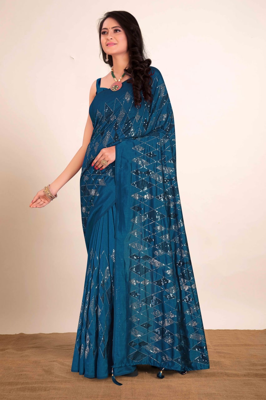 Wedding Wear Soft Silk Sequence Work Kaju Katali Motif Design Saree