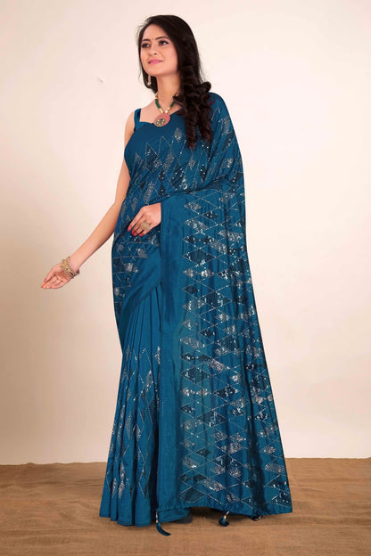 Wedding Wear Soft Silk Sequence Work Kaju Katali Motif Design Saree