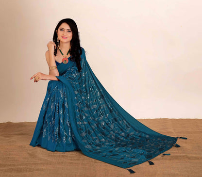 Wedding Wear Soft Silk Sequence Work Kaju Katali Motif Design Saree