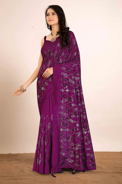 Wedding Wear Soft Silk Sequence Work Kaju Katali Motif Design Saree