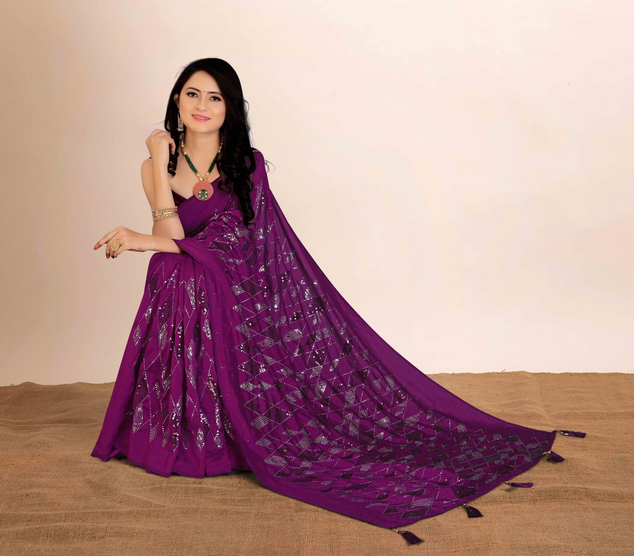 Wedding Wear Soft Silk Sequence Work Kaju Katali Motif Design Saree