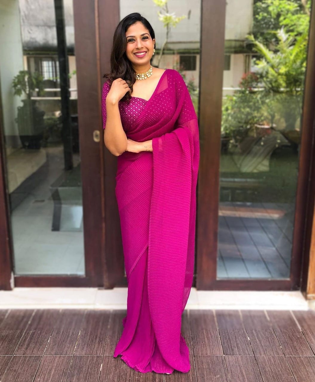 Party Wear Plated Georgette Saree With Heavy Work Blouse