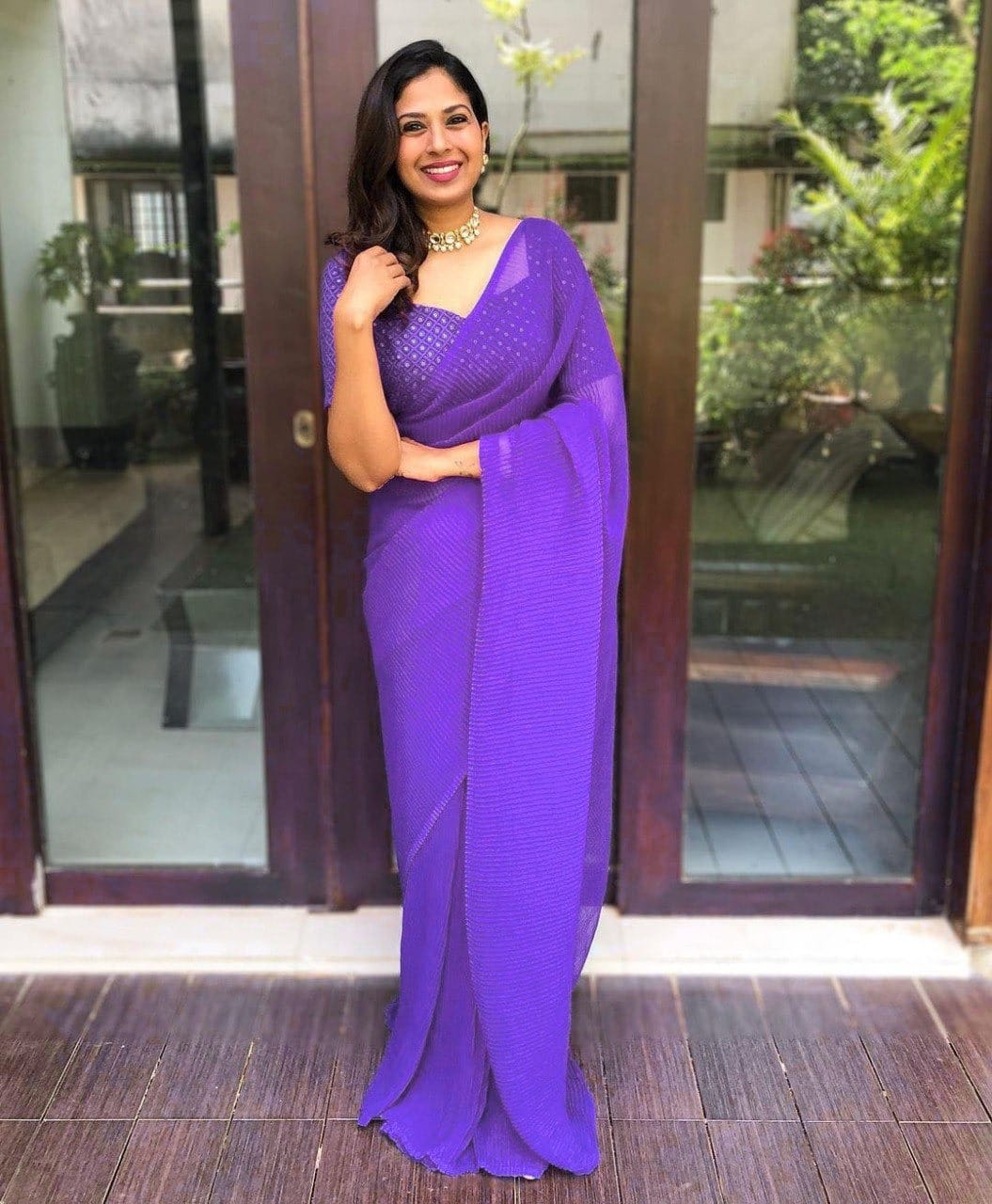 Party Wear Plated Georgette Saree With Heavy Work Blouse