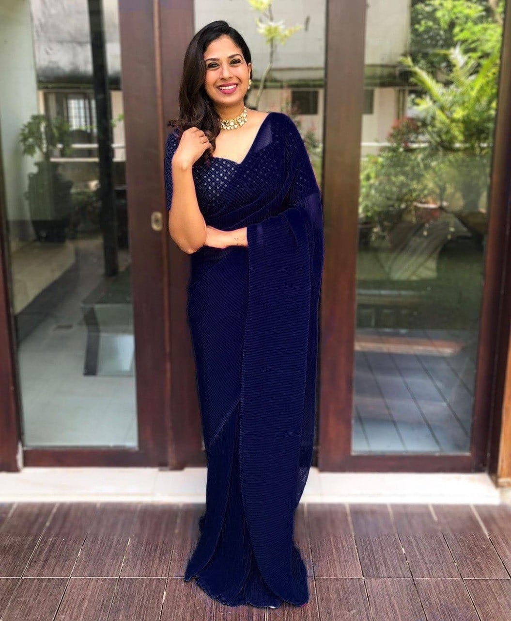 Party Wear Plated Georgette Saree With Heavy Work Blouse