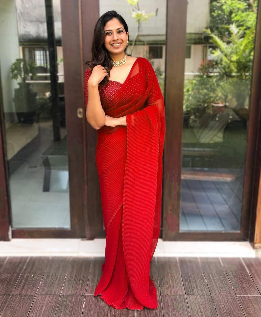 Party Wear Plated Georgette Saree With Heavy Work Blouse