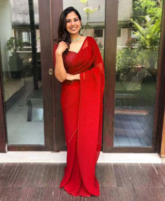 Party Wear Plated Georgette Saree With Heavy Work Blouse