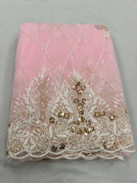 Pink Soft Net Rainbow 5mm Sequence Work Saree For Women