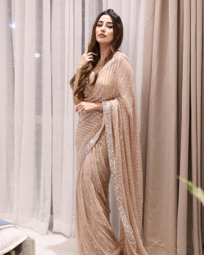 Peach Color Soft Net Designer Saree