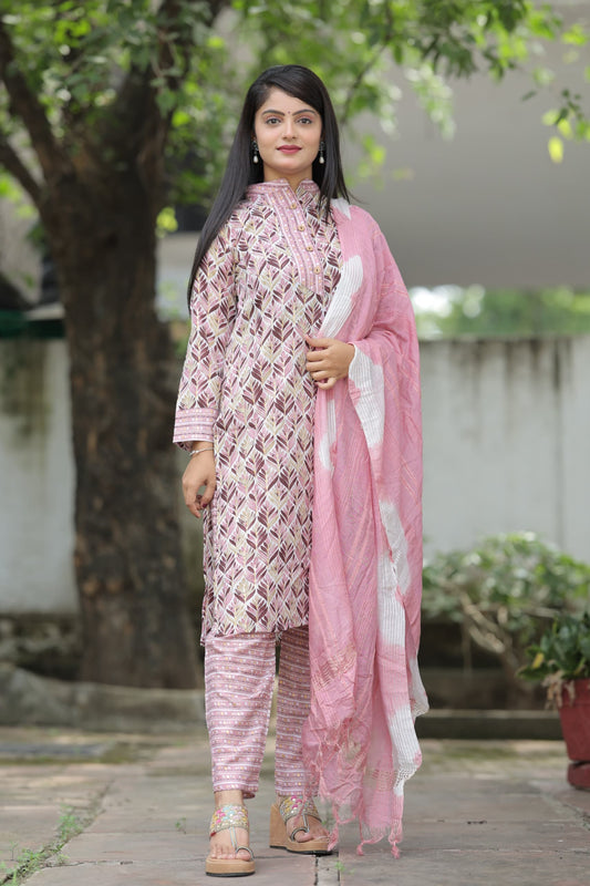 Casual Wear Pink Color Cotton Printed Ready To Wear Salwar Suit