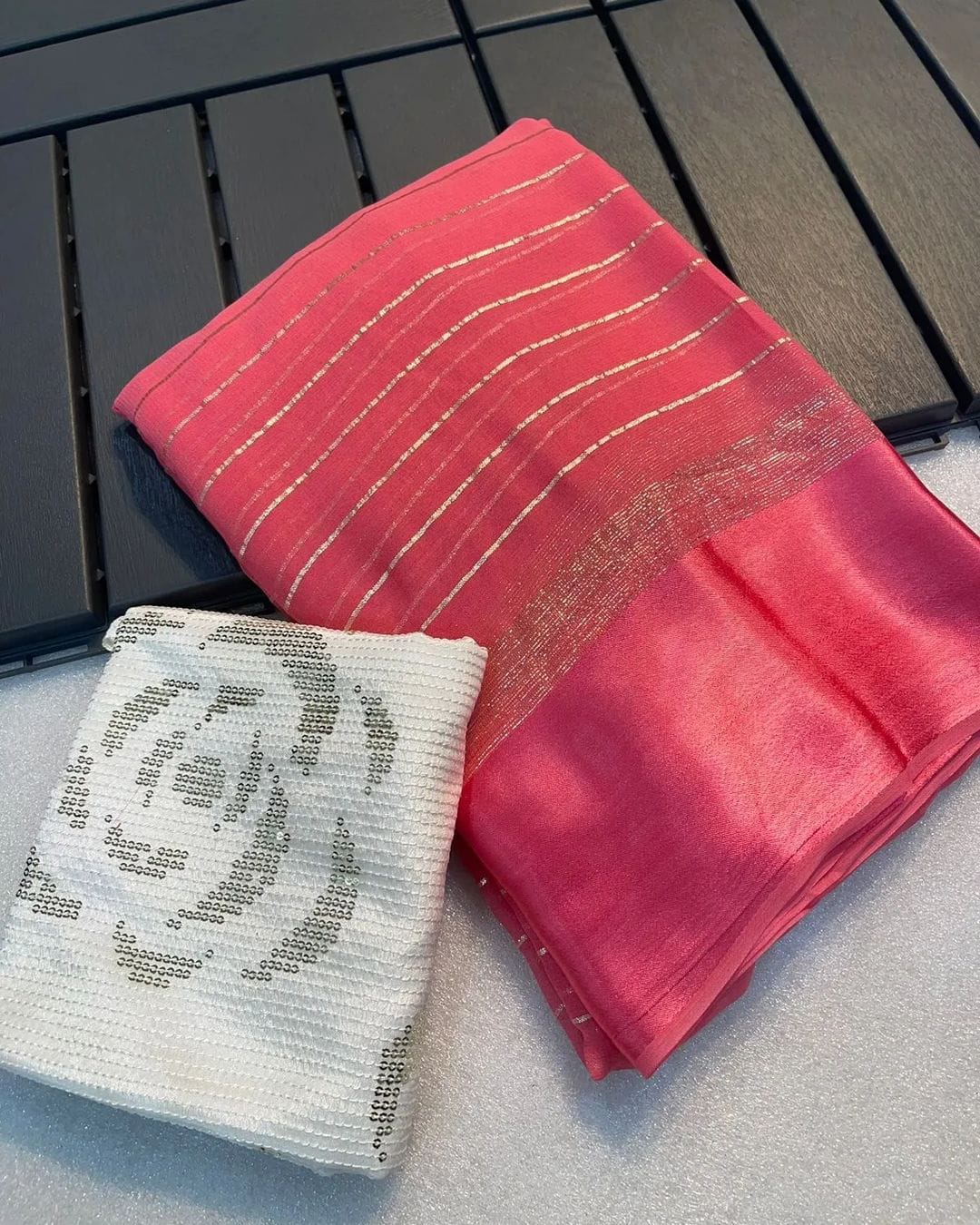 Unique Pure Viscose Georgette Satin Patta Saree