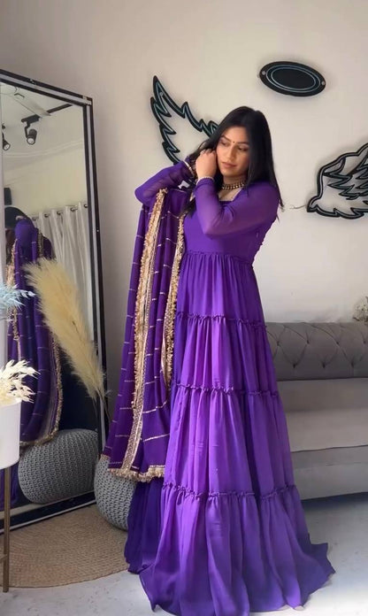 Wedding Wear Georgette Purple Ready to Wear Gown