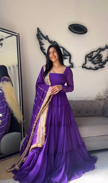 Wedding Wear Georgette Purple Ready to Wear Gown