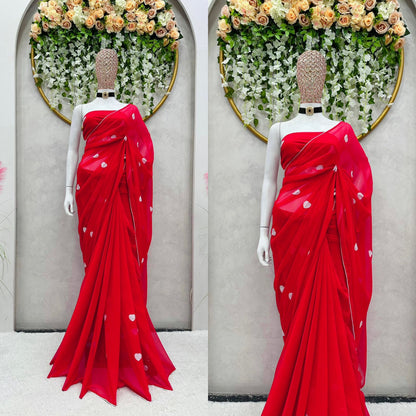 Red Color Gerogette Ready to Wear Saree