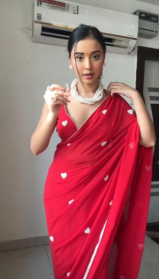 Red Color Gerogette Ready to Wear Saree