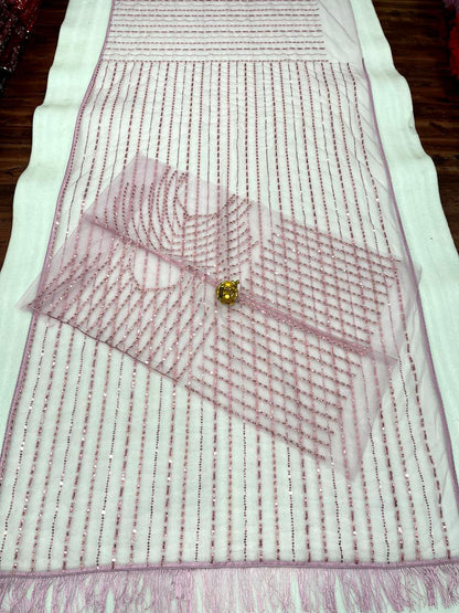 Onion Color Soft Net Sequence Work Saree