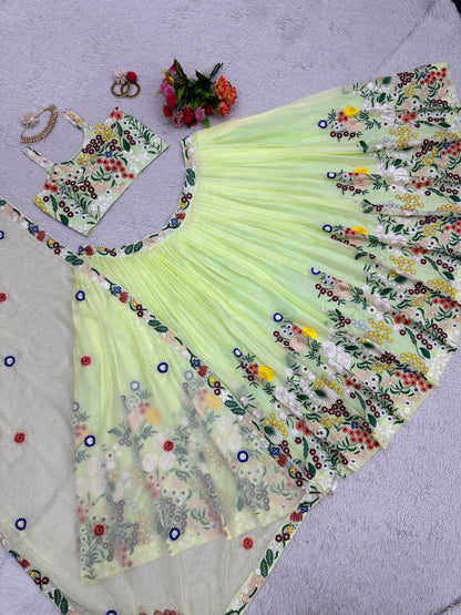 Haldi Function Tuby Silk Embroidered Semi Stitched Lehenga Choli